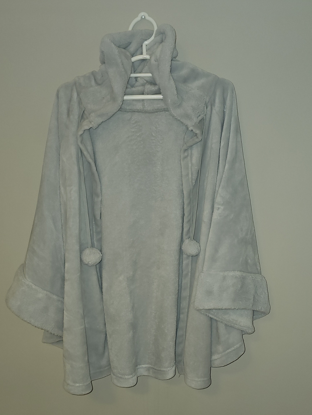 Cozy Plush Hooded Cape Jacket - Light Gray One Size Fits All